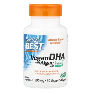 Doctor's Best Vegán DHA algából, 200 mg, növényi lágyzselatin kapszula, 60 db