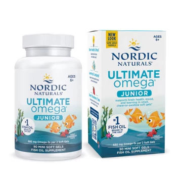 Nordic Naturals Ultimate Omega Junior, gyermek omega-3 halolaj, eper ízű, 6 éves kortól, 90 db mini lágyzselatin kapszula 