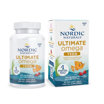 Nordic NaturalsTeen Ultimate Omega® halolaj, eper ízű, 12 éves kortól, 60 db mini lágyzselatin kapszula