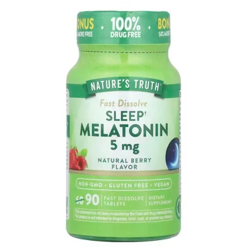 Nature's Truth Melatonin, természetes bogyós íz, 5 mg, 90 db gyorsan oldódó tabletta