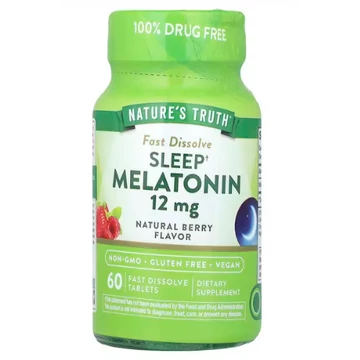 Nature's Truth Melatonin, természetes bogyós íz, 12 mg, 60 db gyorsan oldódó tabletta