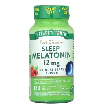 Nature's Truth Melatonin, természetes bogyós íz, 12 mg, 120 db gyorsan oldódó tabletta