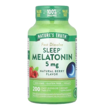 Nature's Truth Melatonin, természetes bogyós íz, 5 mg, 200 db gyorsan oldódó tabletta