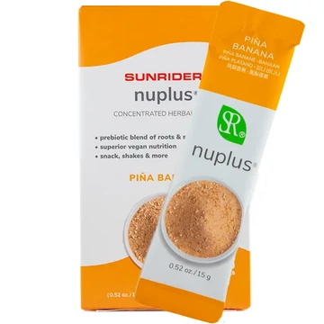 Sunrider Nuplus növényi élelmiszer Ananászos-banános, 10 x 15g