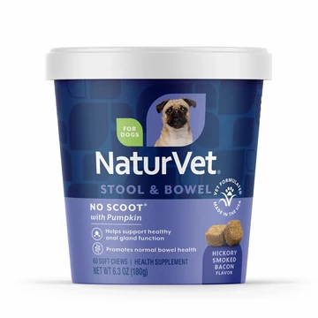 NaturVet No Scoot széklet- és bélrendszeri támogatás sütőtökkel, kutyáknak, füstölt bacon ízben, 60 puha rágófalat