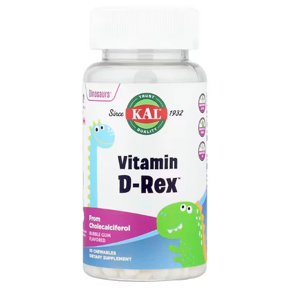 KAL Dinosaurs Vitamin D-Rex, rágótabletta rágógumi ízben, 90 db