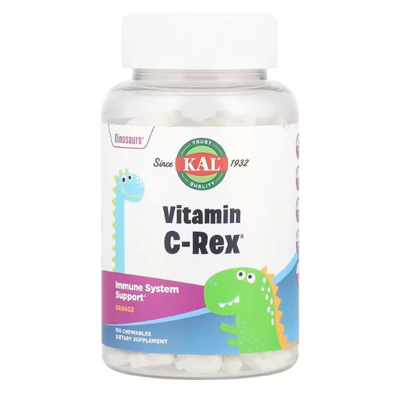 KAL Dinosaurs Vitamin C-Rex, narancs ízű rágótabletta, 100 mg, 100 db
