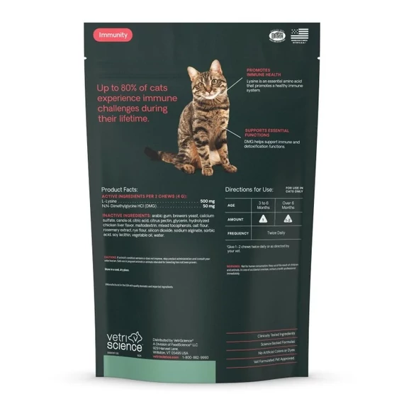 Vetri Science L-LYSINE PRO, L-lizin immunerősítő macskáknak DMG-vel 120 DB - csirke ízesítés