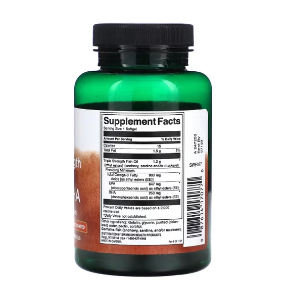 Swanson Super EPA & DHA Triple Strength Omega-3 lágyzselatin kapszula, 900 mg, 60 db