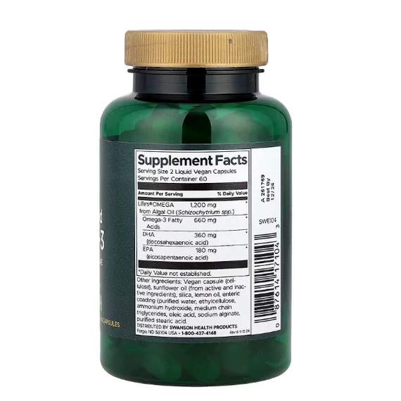 Swanson Vegán Omega-3 növényi forrásból, 120 kapszula