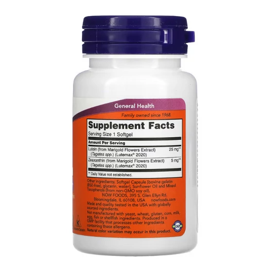 NOW Foods, Lutein & Zeaxanthin lágyzselatin kapszula, 60 db
