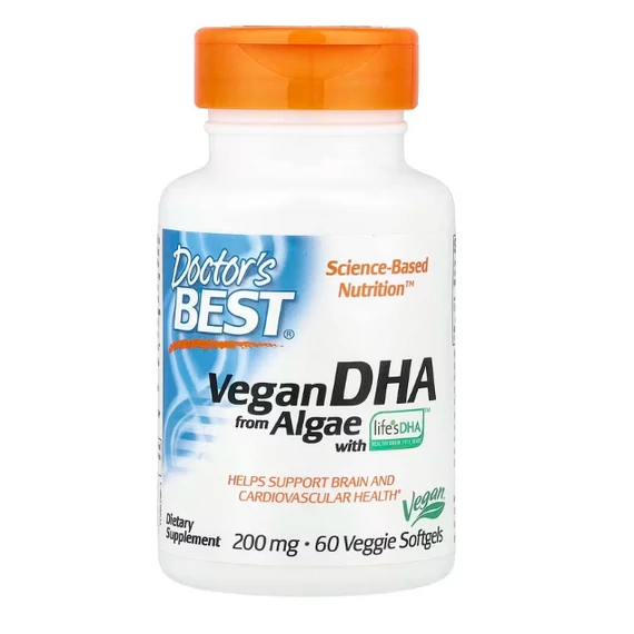 Doctor's Best Vegán DHA algából, 200 mg, növényi lágyzselatin kapszula, 60 db