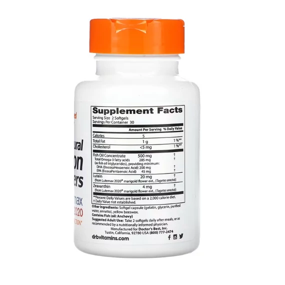 Doctor's Best Természetes látástámogatás Lutemax 2020 kivonattal, 60 db lágyzselatin kapszula