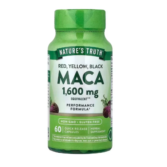 Nature's Truth, Vörös, sárga és fekete maca kapszula, 1 600 mg, 60 db gyors felszívódású kapszula
