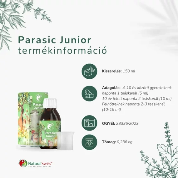 NaturalSwiss PARASIC JUNIOR Parazitaellenes gyógynövény szirup gyermekeknek 150ml