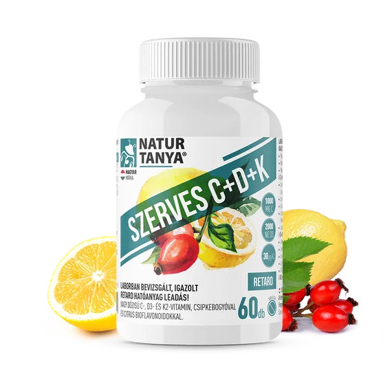 Natur Tanya Szerves C+D+K - Retard 1000mg C-vitamin, 2000IU D3-vitamin, 30 µg natto fermentált K2-vitamin