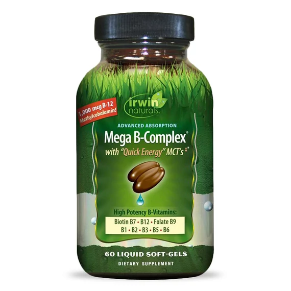Irwin Naturals Mega B-Komplex Gyors Energia MCT-kkel, 60 db  lágyzselatin kapszula