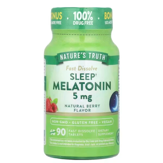 Nature's Truth Melatonin, természetes bogyós íz, 5 mg, 90 db gyorsan oldódó tabletta