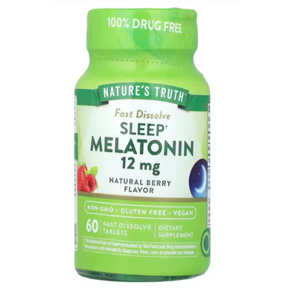 Nature's Truth Melatonin, természetes bogyós íz, 12 mg, 60 db gyorsan oldódó tabletta