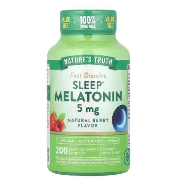 Nature's Truth Melatonin, természetes bogyós íz, 5 mg, 200 db gyorsan oldódó tabletta