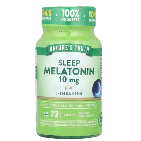 Nature's Truth Melatonin + L-Theanine, 10 mg, 180 db vegetáriánus tabletta