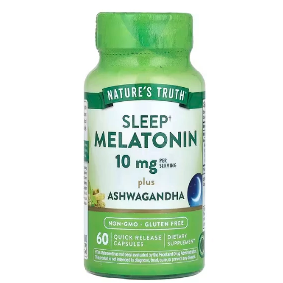 Nature's Truth Melatonin + Ashwagandha, 60 db gyors felszabadulású kapszula