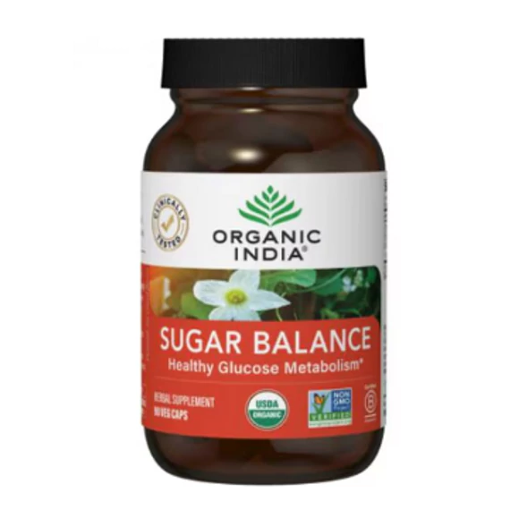 Organic India Sugar Balance, egészséges glükóz-anyagcsere támogatása, 90 növényi kapszula