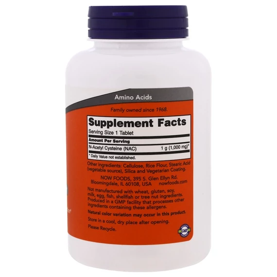 NOW Foods NAC, N-acetil-cisztein, 1000 mg, 120 db
