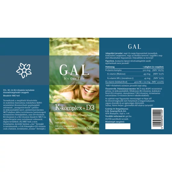 GAL K-komplex + D3-vitamin, 500 mcg K-komplex + 4000 NE D3 x 60 adag