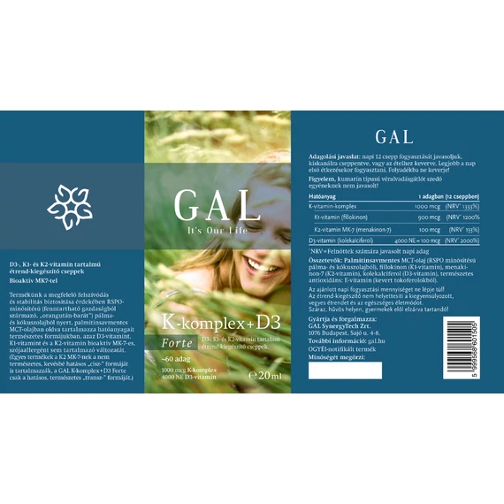 GAL K-komplex + D3-vitamin Forte, 1000 mcg K-komplex + 4000 NE D3 x 60 adag