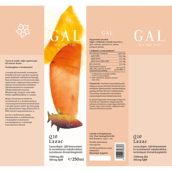 GAL Q10 koenzimes lazacolaj, 3300 mg Omega 3 + 100 mg Q10/evőkanál