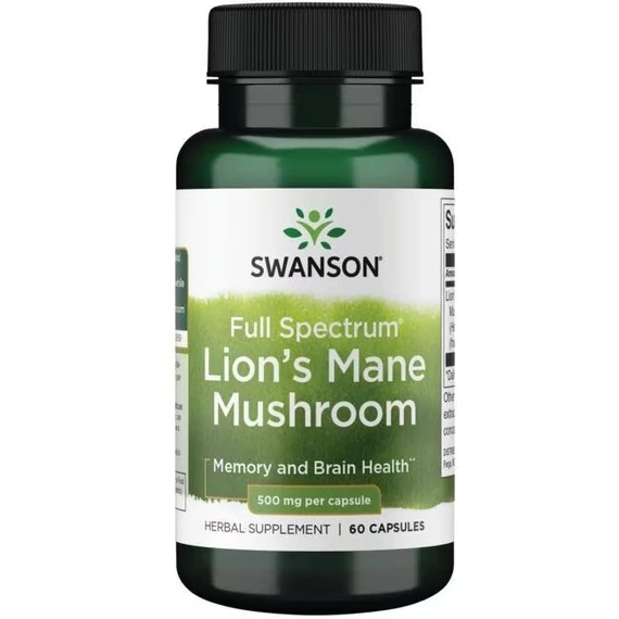 Swanson Lion's mane mushroom süngomba kivonat, 500 mg, 60 db