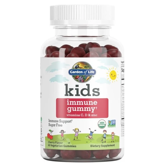 Garden of Life Gyerek Immunerősítő Gumivitamin + C-, D-vitaminnal és Cinkkel, Meggy íz, 60 db