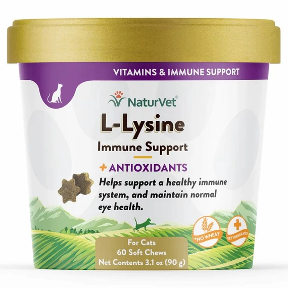NaturVet L-Lizin immunrendszer-támogatás + antioxidánsok, macskáknak, 60 puha rágófalat