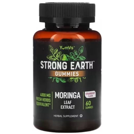 YumVs Strong Earth Moringa levél kivonattal eper ízű gumivitamin, 60db (2 000 mg/gumivitamin)