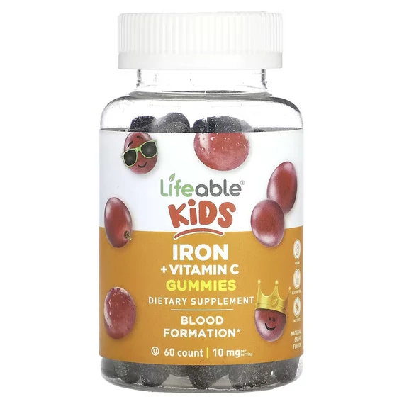 Lifeable  Gyerek Vas + C-vitamin Gumivitamin, Szőlő íz, 60 db