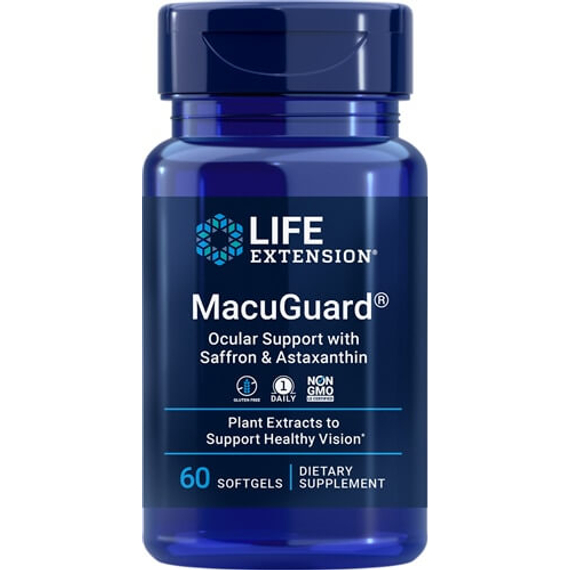 MacuGuard, szem támogatása sáfránnyal és asztaxantinnal, Life Extension