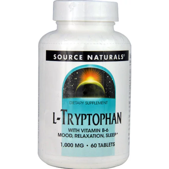 L-triptofán B6 vitaminnal, 1000 mg, 60 db, Source Naturals 